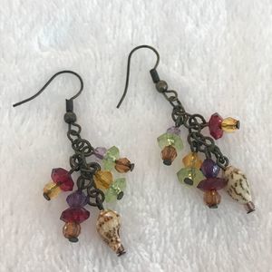 Multicolor Beaded Seashell Drop Earrings